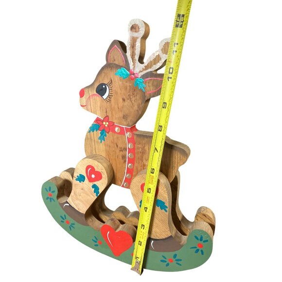Handcrafted Wooden Rocking Reindeer Decoration With Festive Painted Details - Picture 9 of 10